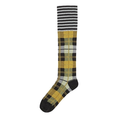 HENRIK VIBSKOV RIBBIT KNEE SOCK GREY BLACK DASHED CHECKS